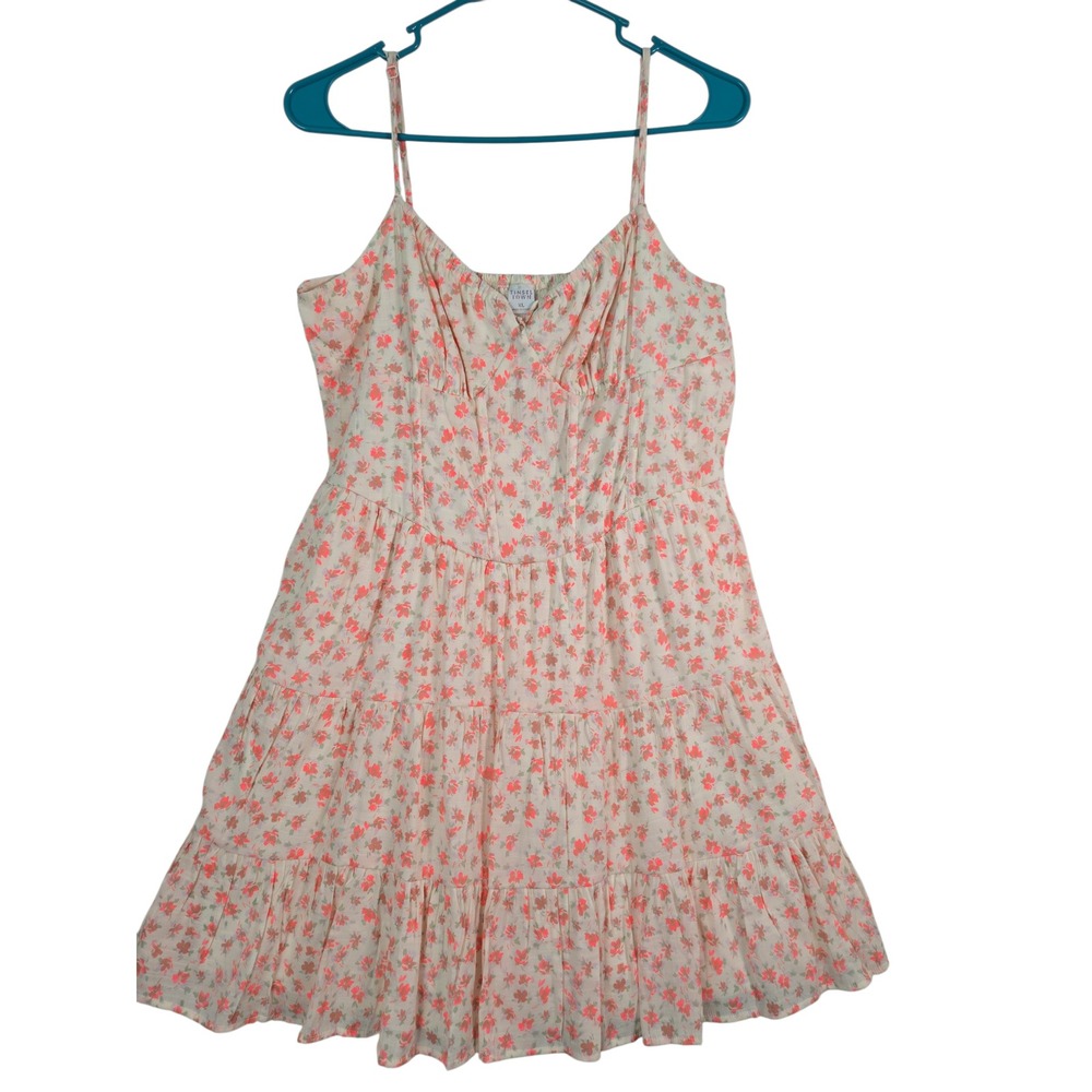 Tinsel Town Floral‎ Tiered Sundress Coral Pink Cream Size XL Boho Cottage